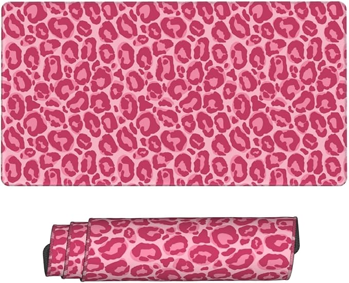 Pink Leopard Print Large Extended Mouse Pads XL Mousepad with Stitched Edges Non-Slip Rubber Base Computer Keyboard Pad Desk Mat for Home Office Desk Decor, 29.5" X 15.8"