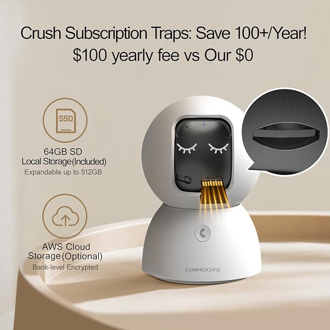 5G Indoor Camera, 3K Pet/Dog Camera with Phone App/Speaker, 64GB SD Card Included No Subscription, PTZ WiFi Baby Monitor for Home Security, 0-Glow Night Vision, Free AI Detection