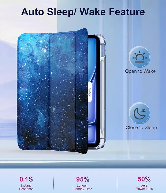 TiMOVO Case for iPad Air 11 Inch M4 2026/M3 2025/M2 2024, iPad Air 5th Generation 2022/4th Gen 2020 10.9 Inch with Pencil Holder, Stand Cover with Translucent Back, Auto Wake/Sleep, Blue Starry Sky