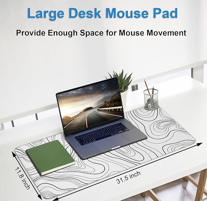 Large Mouse Pad 31.5 x 11.8 in, Gaming Mousepad with Stitched Edges, Premium Microfiber Cloth Surface, Waterproof Non-Slip Base Keyboard Desk Mat for Home Office Gaming, White Black Lines