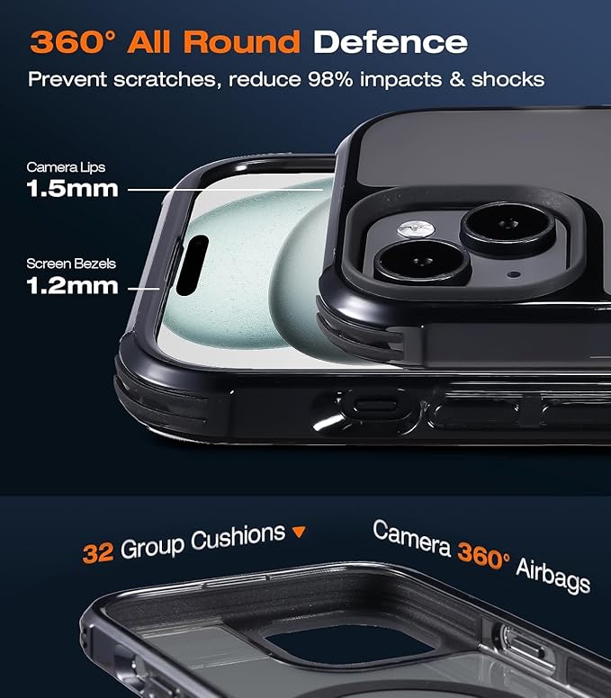Tigowos for iPhone 15 Bumper case Fits MagSafe 15FT Drop Resistant Anti-Yellowing Heavy Duty Shockproof Back Cover Fits iPhone 15 Phone Cases 6.1"，Bumpper Case Black
