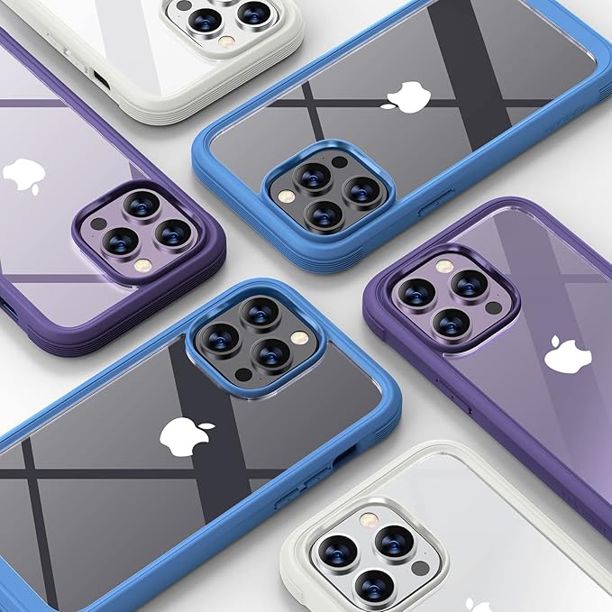 Diaclara Designed for iPhone 14 Pro Case 6.1’’, Full Body Rugged Protective Case+ Camera Lens Protector w/Built-in Touch Sensitive Anti-Scratch Screen Protector, Bumper (Blue)