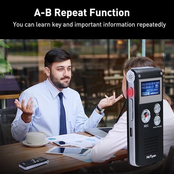 Voice Recorder 16GB Capacity Voice Activated Recording Device Digital Voice Recorder for Lectures, Meetings, Interviews Audio Recorder with USB Rechargeable WAV/MP3 Tape Recorder (16GB)