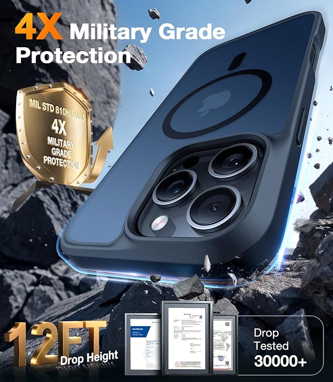 TORRAS Magnetic Shockproof for 15 Pro Max Case, Compatible with MagSafe, Military-Grade Drop Tested, Translucent Slim Protective Case for 15 Pro Max Anti-Fingerprint Anti-Scratch, Blue