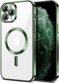 Hython Magnetic Clear for iPhone 11 Pro Case with Camera Lens Protector [Compatible with MagSafe] Luxury Plating Edge Slim Soft TPU Cover Protective Phone Case for iPhone 11 Pro 5.8", Deep Green