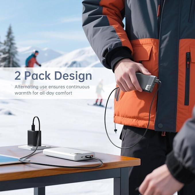 2-Pack 5V 2A 3A Heated Vest Battery Pack 10000mAh Power Bank Fits for DR.Prepare/Loowoko/KOVNLO/Rrtizan/Tidewe Electric Heating Jacket/Hoodie/Chair/Stadium Seat, PD20W Portable Charger for iPhone