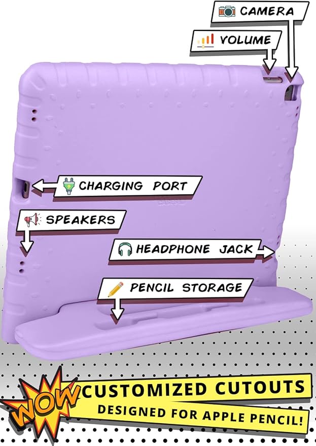 Official Cooper Dynamo Kids iPad Pro 12.9 Case for 1st/2nd Generation (2015/2017) | Unbreakable Protection, Magic Handle, Stand & Pencil Holder (NOT for 2018-2022 3rd-6th Gen) (Lollipop Violet)