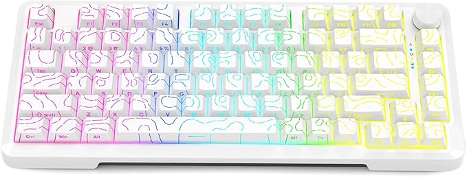 E-YOOSO Topographic RGB Mechanical Keyboard with Knob, 75% Gasket Hot Swappable Custom Gaming Keyboard, Side Printed PBT Keycaps, Tri-Mode Bluetooth/Wireless/Wired 81 Keys Compact Design﻿