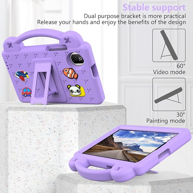 AKABEILA Compatible with Honor Pad X7 8.7 inch 2025 Tablet Case, Kids Friendly Universal Lightweight Shockproof Protective Case with Shoulder Strap & Stand Handle Light Purple