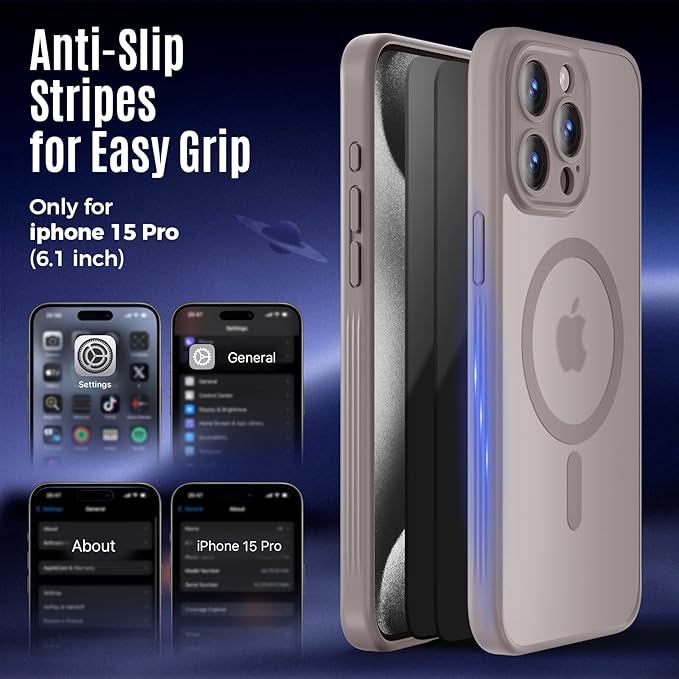 Symcele Designed for iPhone 15 Pro Case, Compatible with MagSafe, with Privacy Screen Protectors X2, [Camera Protection] [15FT Military Drop Protection] Shockpoof Phone Case, 6.1'', Natural Titanium
