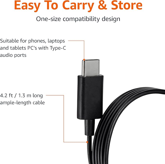 Amazon Basics Wired Earbuds with Microphone, in-Ear Headphones, USB-C, 4.2 ft Cable, S/M/L Ear Tips, Black