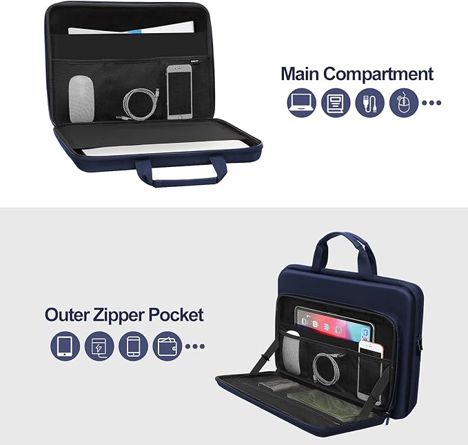 MOSISO 15.6-16 inch Laptop Hard Case, 15 inch Shockproof Waterproof Laptop Case Hard Shell Compatible with MacBook HP Dell, Carrying Sleeve Computer Bag with Sturdy Handle&Front Pocket&Belt, Navy Blue