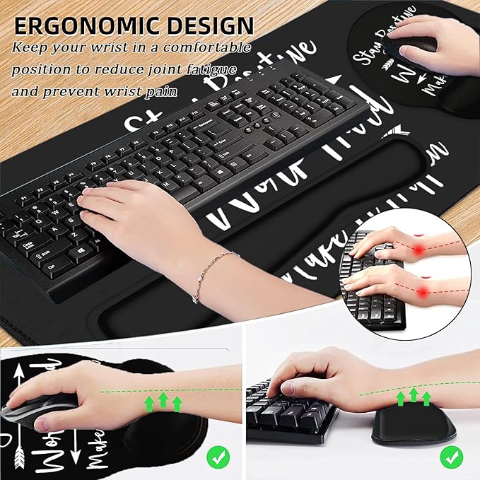 LATEEFAH Mouse Pad with Wrist Rest, Large Mouse Pad, Ergonomic Gaming Desk Pad Keyboard Wrist Rest Set, 4-in-1 Desk Mat Keyboard Mat for Home, Office