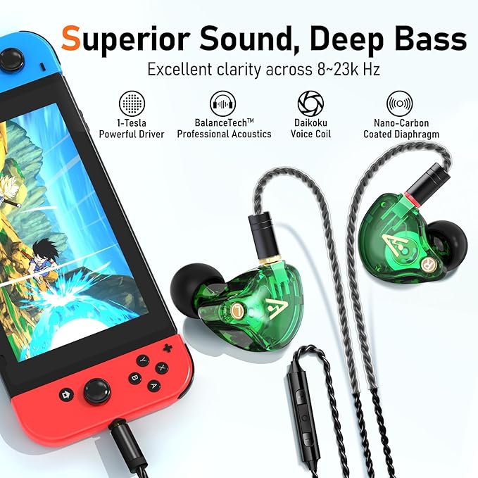Vibes 202M Wired Earbuds - HiFi in Ear Monitor Headphones - Noise Isolating Ear Buds w/ Mic - Clear Sound, Deep Bass & Comfort-Fit Gaming Earphones - MMCX to 3.5mm & Silver Plated Cord, Carrying Case