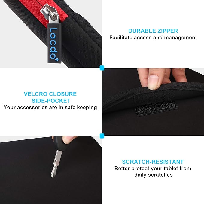 Lacdo Tablet Sleeve Case for 11 inch iPad A16 / 11 inch iPad Air M4 M3 M2 / 11" iPad Pro M5 M4 / 10.9" iPad /10.2" iPad / 10.9" ipad Air / 11 Inch Samsung Galaxy Tab A9+ Bag, Fit Magic Keyboard, Red