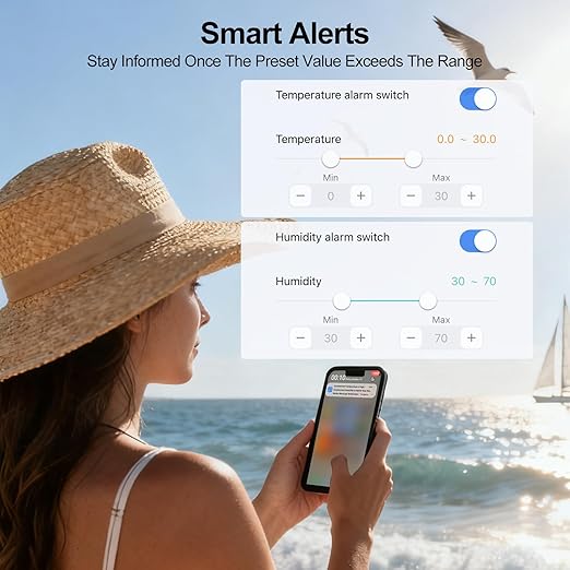 eMylo WiFi Temperature Humidity Sensor 4 Pack, Smart Indoor Thermometer Hygrometer with 3 Outdoor IP65 Sensors, Remote Monitoring App Alert, Data Export, 492ft Range for Home Greenhouse Baby Room