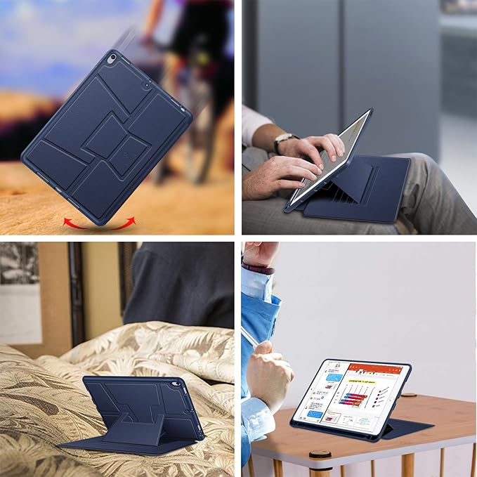Fintie Magnetic Stand Case for iPad Air 10.5" (3rd Generation) 2019 / iPad Pro 10.5" 2017, Multi-Angle Viewing Rugged Soft TPU Back Cover with Pencil Holder, Auto Wake/Sleep (Navy)