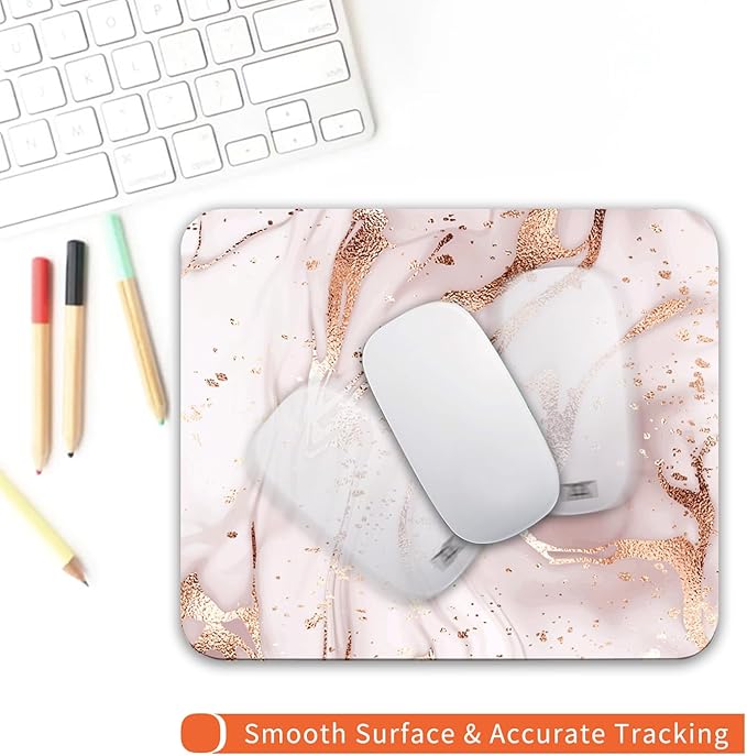 Square Mouse Pad Rose Gold Marble, Personalized Premium-Textured Custom Mouse Mat Design, Washable Mousepad Cloth, Non-Slip Rubber Base Computer Mouse Pads for Wireless Mouse
