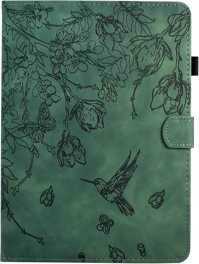 for iPad 9.7 Inch Case iPad 6th/5th Generation Case 2018 2017, Embossed Suede Leather Folio Stand Cover for iPad 9.7 inch/Pro 9.7/Air 2/Air 1, Auto Sleep/Wake, Green Bird Flower Embossing
