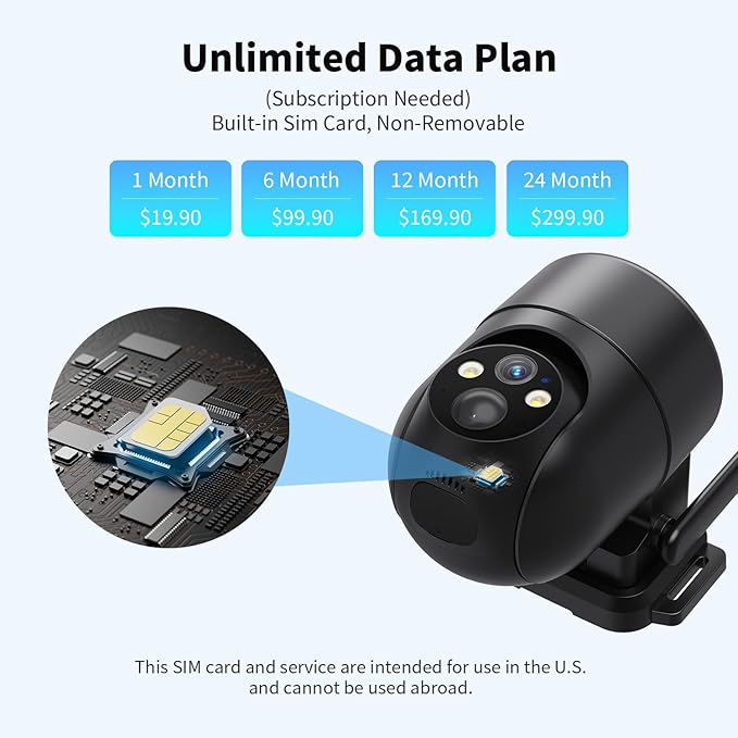 ELYSOO 4G LTE Cellular Security Cameras Outdoor, 2K 360° View No WiFi Needed Solar Powered Security Camera, Color Night Vision, Built-in SIM Card, Unlimited Data Plan