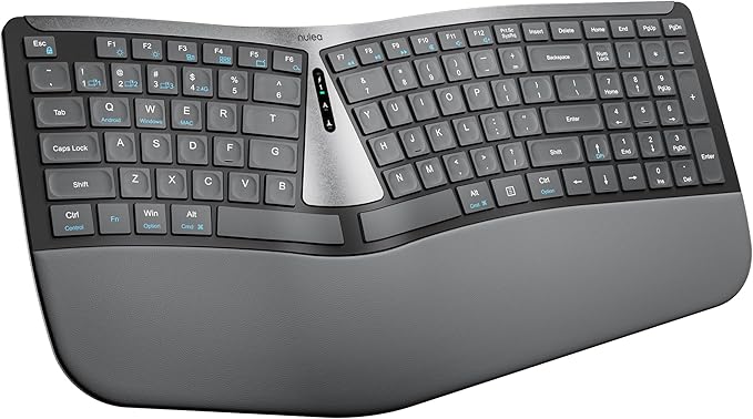 Nulea RT07B Wireless Ergonomic Keyboard - Split Keyboard, Wrist Rest, Natural Typing, Bluetooth and USB Connectivity, USB-C Rechargeable,Compatible with Windows Mac (Silver White)