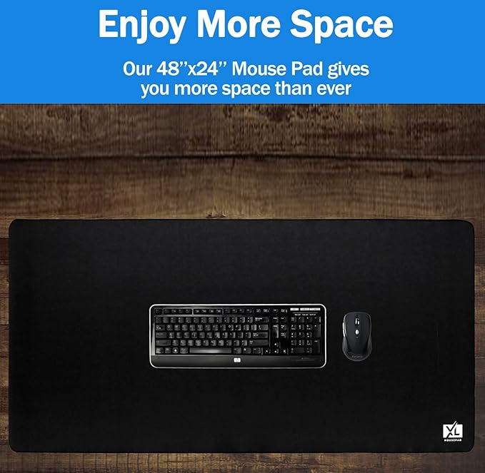 3XL Huge Mouse Pads Oversized (48''x24'') - Extra Large Gaming XXXL Mousepad for Full Desk - Super Thick Nonslip Rubber Base and Waterproof Desktop Keyboard Extended Mouse Mat (Black, XXX-Large)
