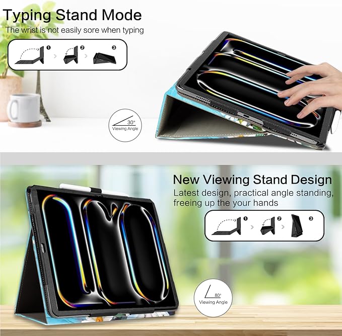 Vimorco for iPad Pro 13 Inch Case, for iPad Air 13 Inch Case, Fit for iPad Pro 12.9 Cases 6th/5th/4th/3th Generation 5 Stand Angles/Typing Stand/Pencil Holder/Card Pockets, White Daisy Flowe
