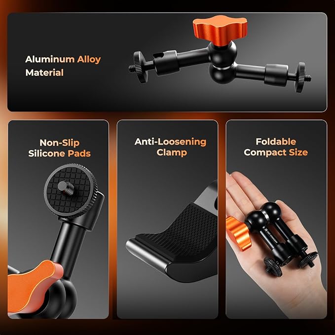 K&F CONCEPT 6" Magic Arm Clamp with Super Clamp, 360°Ballhead Articulating Mini Arm for Monitor, LED Light, Webcam, Action Camera