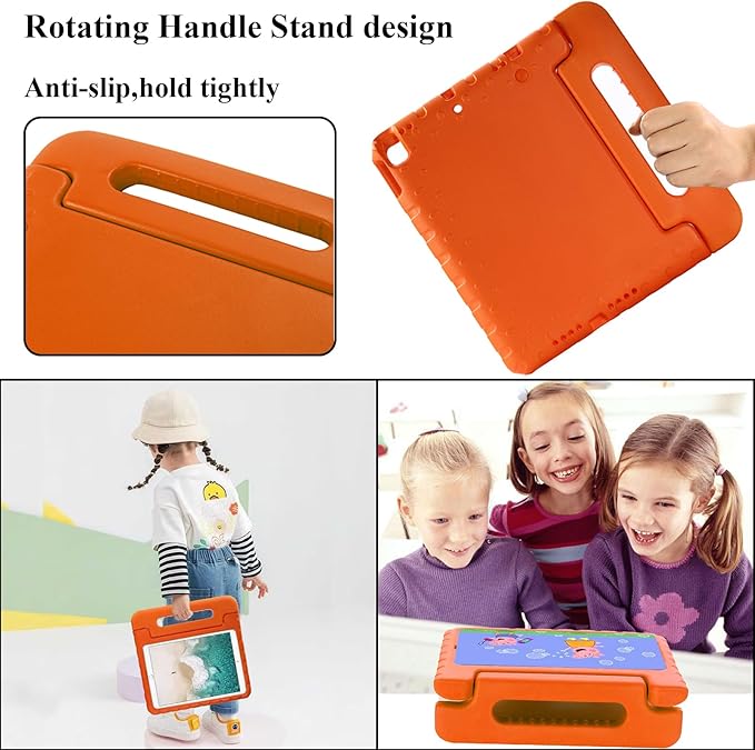Kids Case for iPad Pro 10.5" 2017 & iPad Air 3rd Gen 10.5 inch 2019, with Rotating Handle/Stand Soft Shockproof EVA Drop Proof Lightweight Kids Girl Boy Kickstand Protective Cover,Orange