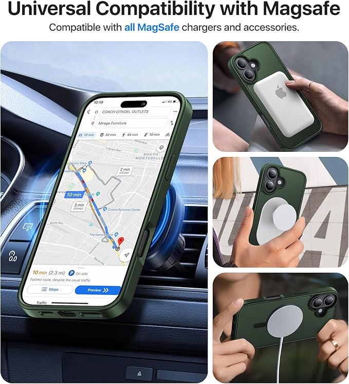 Magnetic for iPhone 16 Case, [Compatible with MagSafe][Military-Grade Drop Protection][Anti-Yellowing] Shockproof Protective Translucent Matte Cover for iPhone 16 Phone Case,Forest Green