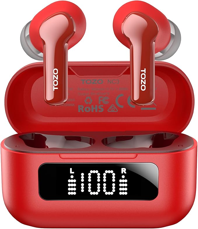 TOZO Hybrid Active Noise Cancelling Wireless Earbuds with 6 Mics AI Clear Call Ear Buds 68H Playtime with LED Display 32 Preset EQs via APP Bluetooth 5.3 IPX8 Waterproof in Ear Headphones