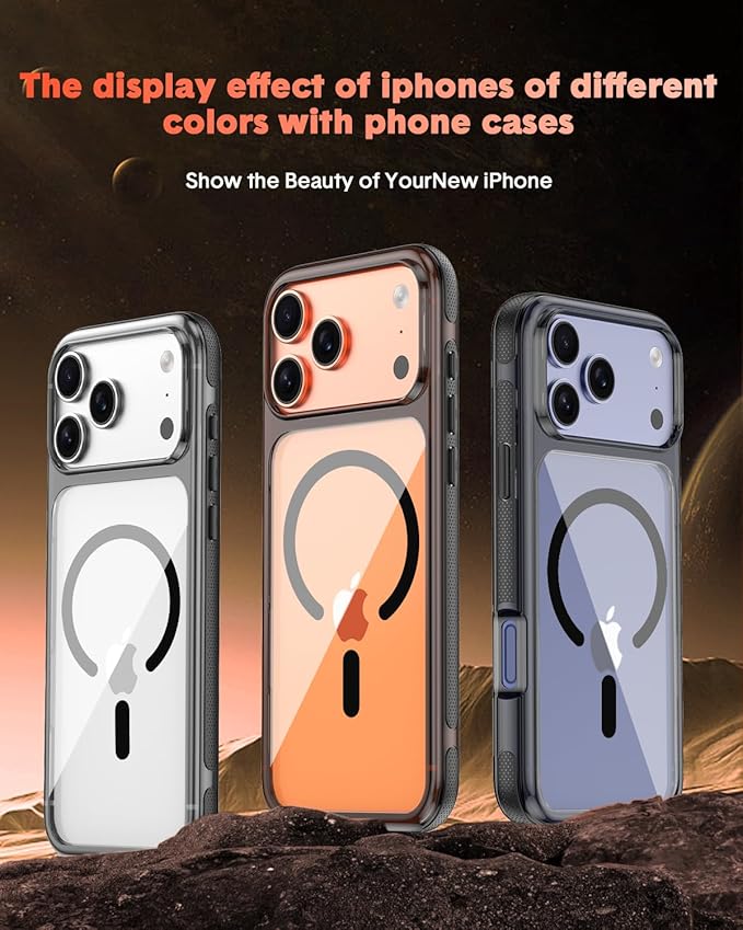 3-in-1 for iPhone 17 Pro Max Case with Screen Protector & Camera Cover, N52 Magnetic Phone Case Compatible with MagSafe, Non-Slip Matte Smoky Black Bumper with Clear Back, Anti-Scratch Protective Kit