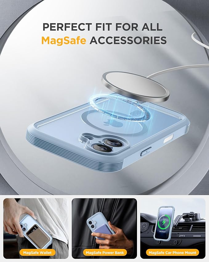 Miracase for iPhone 17 Case 6.3'', Full-Body Military Grade Drop Protection Outdoor Phone case with Built-in Glass Screen &Camera Control,Easy Installation,No Gap,Compatible with MagSafe,Light Blue