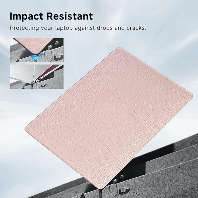 Funut for Crocodile MacBook Air 15 Inch Case M5 M4 M3 M2 2026 2025-2023 A3448 A3241 A3114 A2941, Elegant Luxury Crocodile Leather Plastic Hard Shell Case & Keyboard Cover, Pink