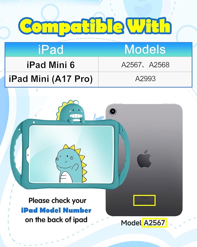 Wazzasoft for iPad mini 7/6 Case 8.3 Inch Girls Boys Cute Kawaii 3D Girly Soft Cartoon Design Women Teens Silicone Cover with Stand + Strap Funda for Apple iPad mini 6th Generation Mini A17 Pro Cases