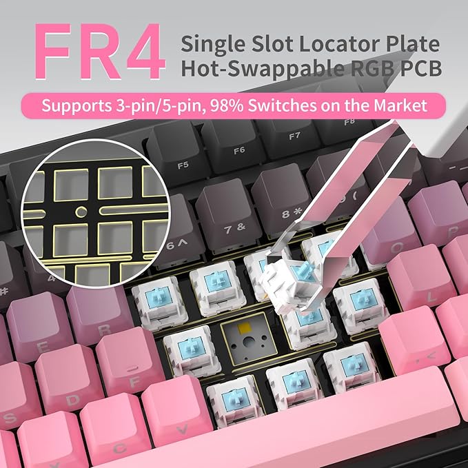 NACODEX Ajazz AK980 V2 Pink Gaming Machanical Keyboard Gift Switch Full Size RGB Gasket Mount 10000mAh Triple Modes Custom Keyboard with Five Layer Pad | Knob Control