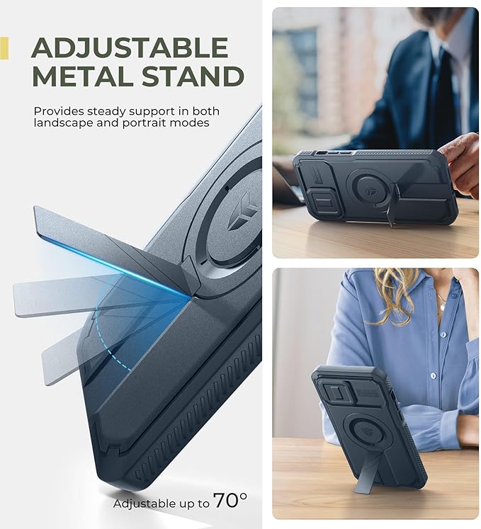 Dexnor for iPhone 13 Pro Max/12 Pro Max Case with Slide Camera Cover & Adjustable Kickstand & Built-in Screen Protector, Magsafe Rugged Bumper Cases Heavy-Duty Magnetic Protective Cover,Navy Blue