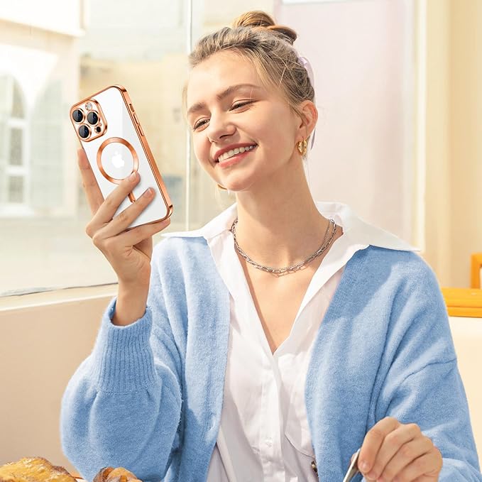 Hython Magnetic Clear for iPhone 13 Pro Max Case with Camera Lens Protector [Compatible with MagSafe] Plating Edge Slim Soft TPU Cover Protective Phone Case for iPhone 13 Pro Max 6.7", Orange