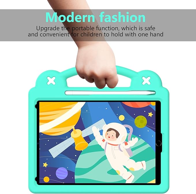 Dteck for iPad 9th/8th/7th Generation 10.2" Kids Case,Cartoon Panda Shockproof Rugged Lightweight Convertible Handles Stand Kid Friendly Case with Pencil Holder for iPad 10.2 2021/2020/2019,Mint Green