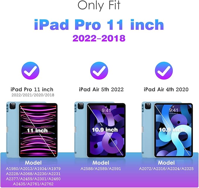DTTO for iPad Pro 11 inch 4th/3rd/2nd/1st Generation 2022/2021/2020/2018 Case, Smart Slim Trifold Stand Soft TPU Back Cover with Built-in Pencil Holder, Also Fit iPad Air 5/4,Sky Blue