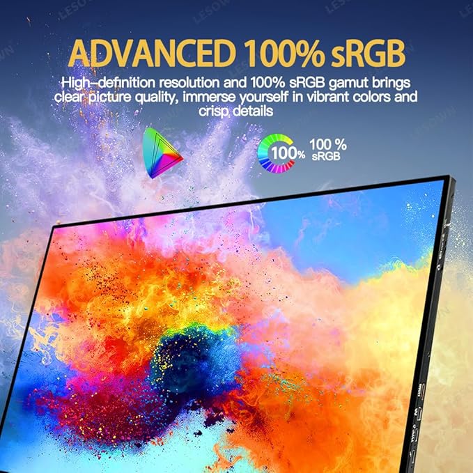 Portable Monitor 16 inch 2.5K 2560x1600 USB C HDMI Touch 500Nits High Brightness 100% sRGB Ultra Wide Drawing Display with Speakers External Monitor for Laptop PC Phone (2.5K No Touch)