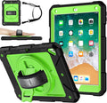 MENZO Shockproof Case for iPad 5th Gen/6th Gen/Air 2/Pro 9.7-inch with 360° Swivel Stand, Pencil Holder, Detachable Hand and Shoulder Strap, Black+Green