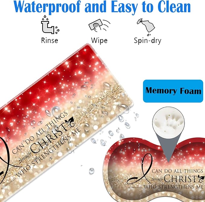 3 Piece Mouse Pad Set with Stitched Edge Large Anti-Slip Mouse Pad Desk Pad Keyboard Pad + Wrist Rest Pad + Coaster, Memory Foam Wrist Rest for Office/Home - Bible Verse Pink Philippians 4-13