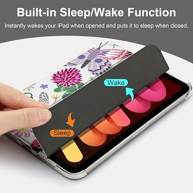 DONGKE for iPad mini 7 (A17 Pro) 2024 & iPad mini 6 2021 8.3 Inch, Slim Foldable Stand Hard PC Translucent Back Shell Smart Cover for iPad mini 7th/6th Generation [Auto Wake/Sleep] - Dragonfly