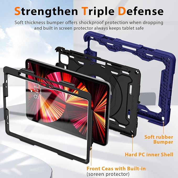 ROISKIN for iPad Air 11 inch M3/M2 Case, iPad Pro 11 inch 4th/3rd/2nd/1st Generation,iPad Air 5th/4th 10.9 inch Case,Heavy Duty Shockproof with 360 Stand Handle Shoulder Strap Pen Holder,Kids Friendly