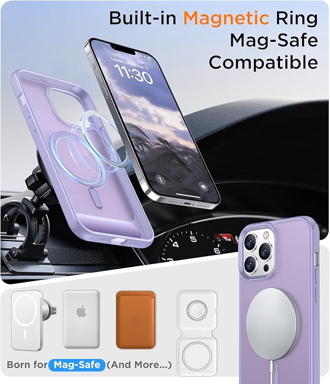 Magnetic Compatible with iPhone 13 Pro Max Case, [Built-in Invisible Kickstand][Compatible with MagSafe] [Military Grade Shockproof] Slim Translucent Matte Phone Case for iPhone 13 Pro Max 6.7"