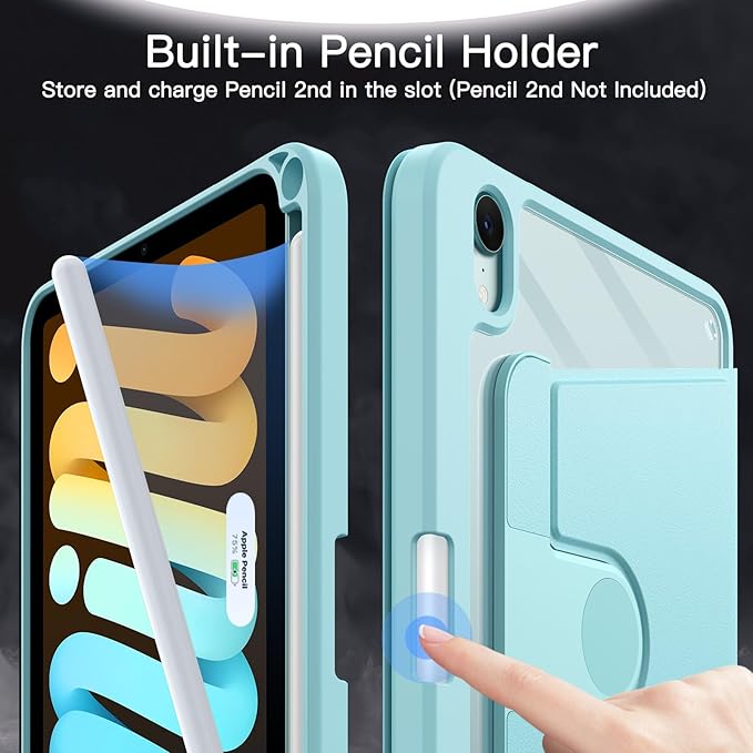 JETech Rotating Case for iPad mini (A17 Pro, 2024 Model, 7th Generation) / mini 6 (2021 Model, 6th Generation), 360 Degree Rotation Protective Stand Cover Clear Back (Blue)