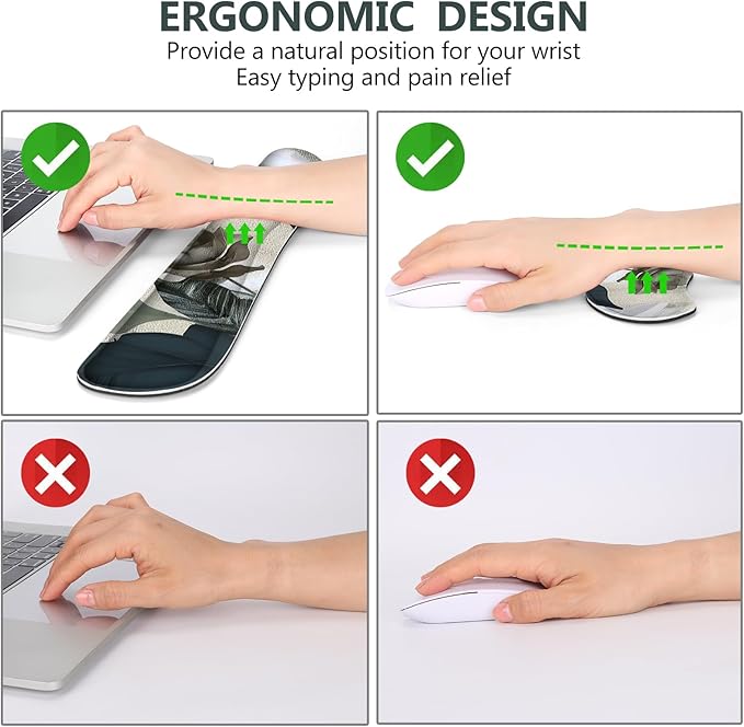 DINKY Keyboard Mouse Pad Set, Large Gaming Mousepad + Memory Foam Ergonomic Keyboard Wrist Rest Support, Easy Typing Pain Relief, 4Pcs (35.4" x 15.7") Extended Desk Mat-Tropical Rose
