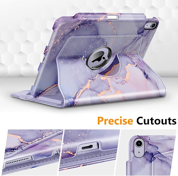 Fintie Rotating Case for iPad Air 11-inch M4/M3/M2 (2026/2025/2024), iPad Air 5th (2022) / 4th Generation 10.9 Inch - 360 Degree Rotating Protective Stand Cover with Pencil Holder, Lilac Marble