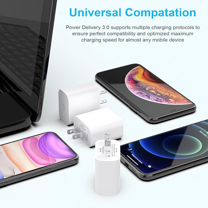 20W USB-C Wall Charger Apple MFi Certified, Fast Charger Block for Phone 17/16/15/14/13 Pro Max/XS/XR/X/8, iPad Pro/Air, Compact Power Adapter, Safe and Reliable